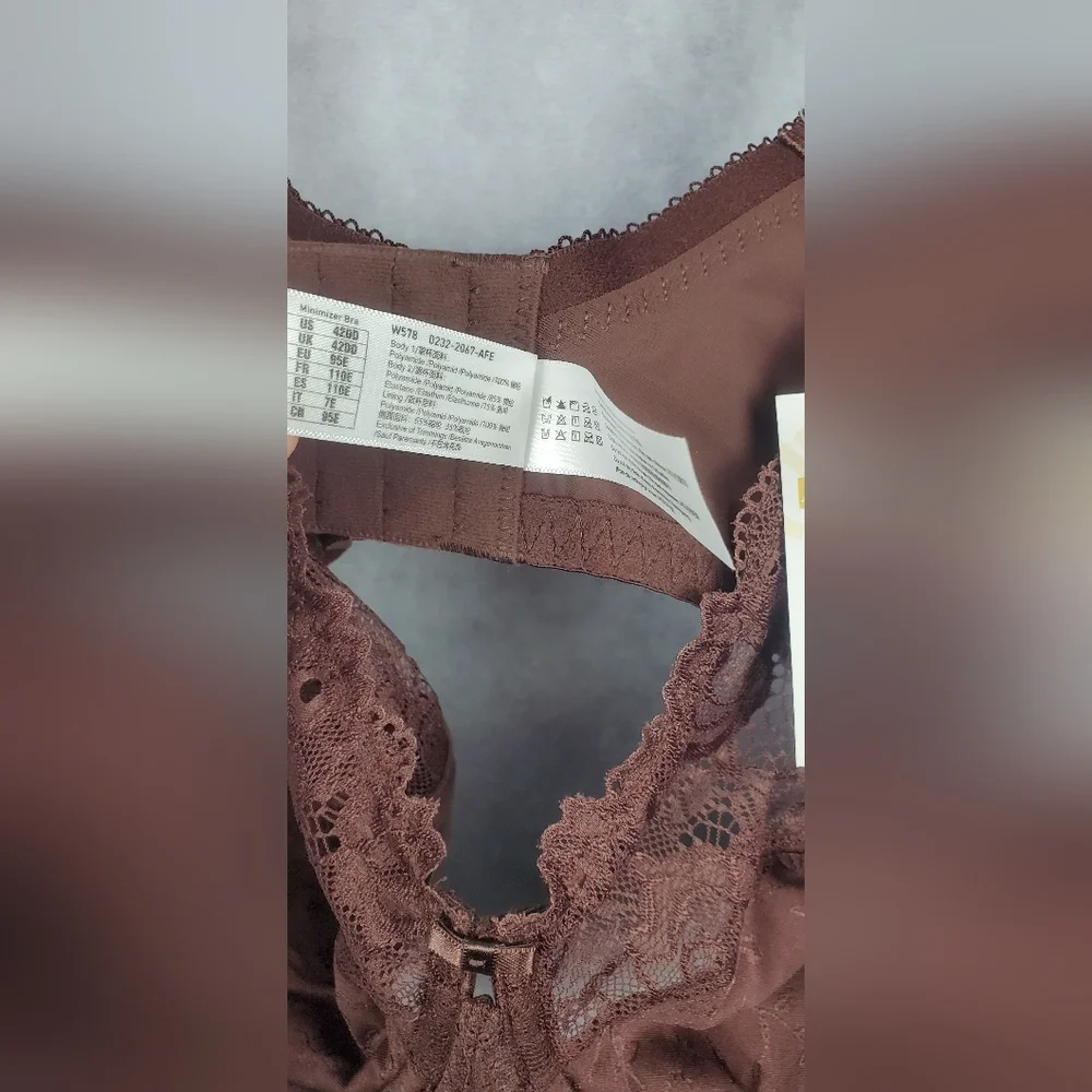 Delimira Balconette Bra  Lace Not Padded Underwire Minimizer Hazelnut‎ Size 42DD